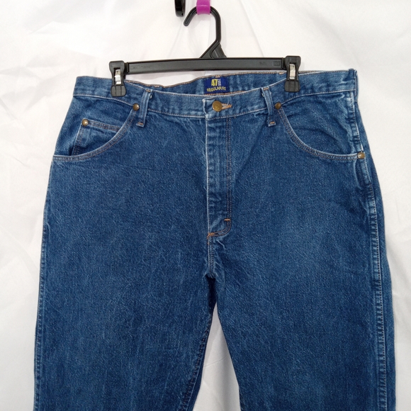 Wrangler 47 MWZ Jeans Mens 37×38 Dark 100% Cotton Rodeo Riding Cowboy Western - Picture 3 of 8